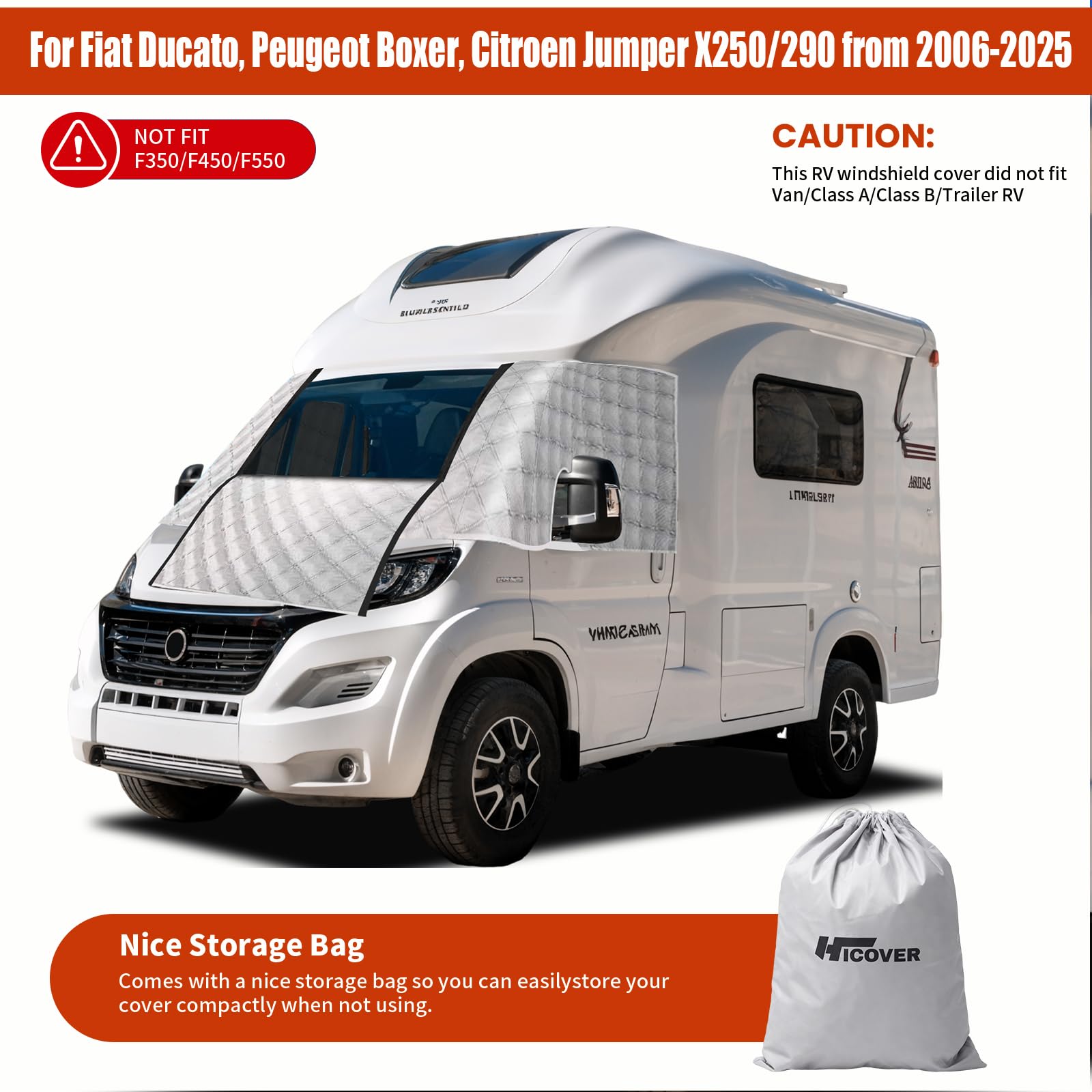 Außen Thermofenstermatte Thermoschutz Abdeckung für FIAT Ducato | Citroen Jumper X250/290 von 2006-2025 Außenisoliermatte Wohnmobil Abdeckung Sonnenschutz Reißverschluss Silber