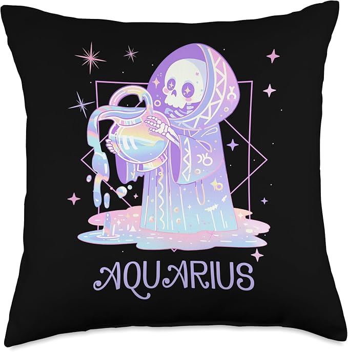 Kawaii Pastel Goth Zodiac Sign Astrology Celestial Aquarius Throw Pillow