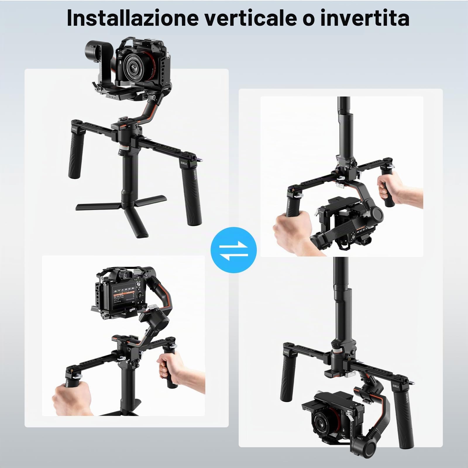 SIRUI RS4/RS3/RS2 Dual Handgrip per DJI RS 4/RS 4Pro/RS 3/RS 3 Pro/RS 2/RSC 2/Ronin-S/Ronin-SC, kit a Doppia Maniglia con 2 NATO Rail, Incorporato Cold Shoe, Filettature da 1/4" e 3/8", AM-DSH