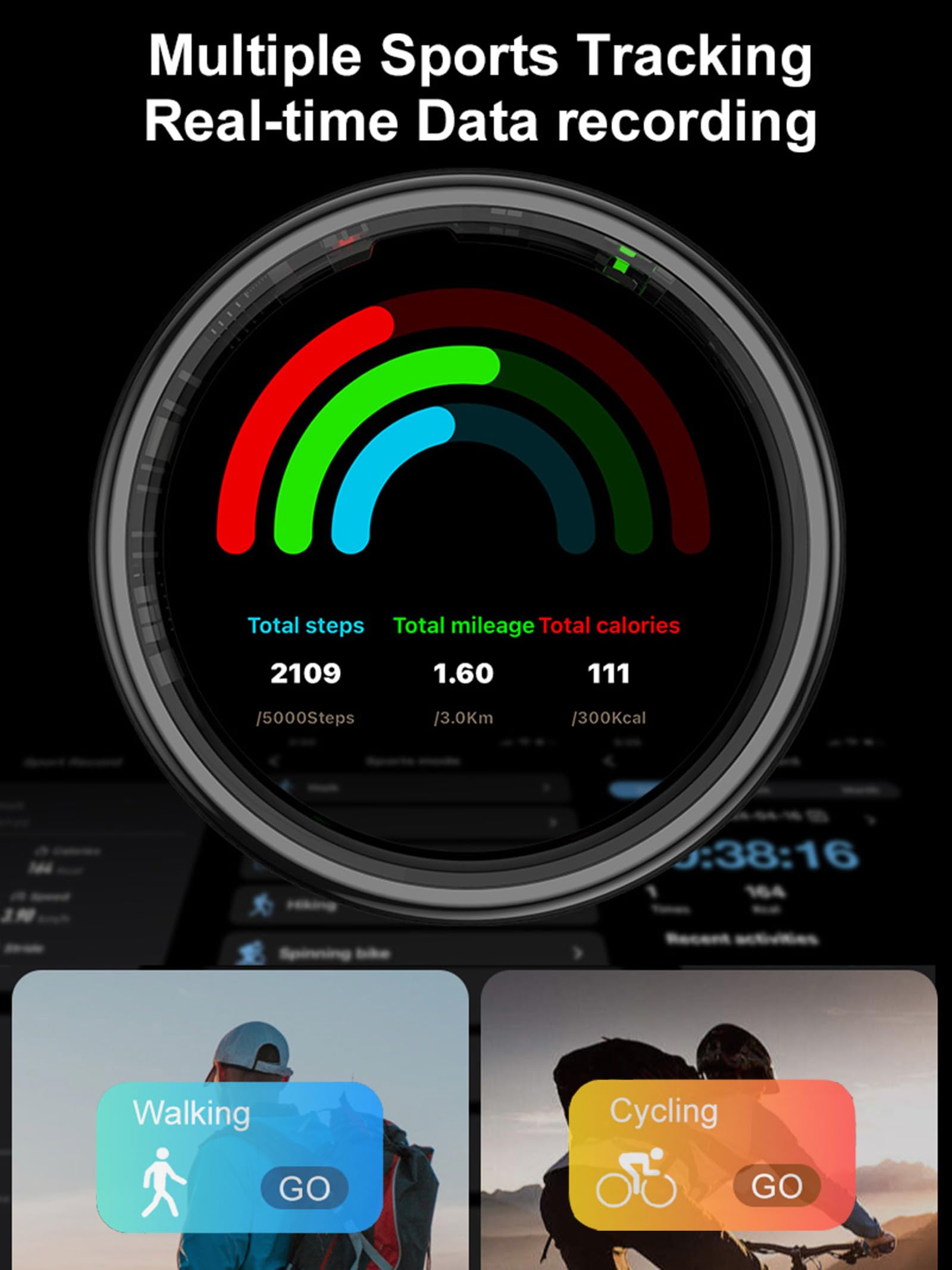 findtime Smart Ring Fitness Ring with Display LED Display Smartring Uomo Donna Android iOS Contapassi Anello Fitness Tracker Fitness Tracker Anello Monitoraggio Attività Tracker IP68 Scrolling Ring