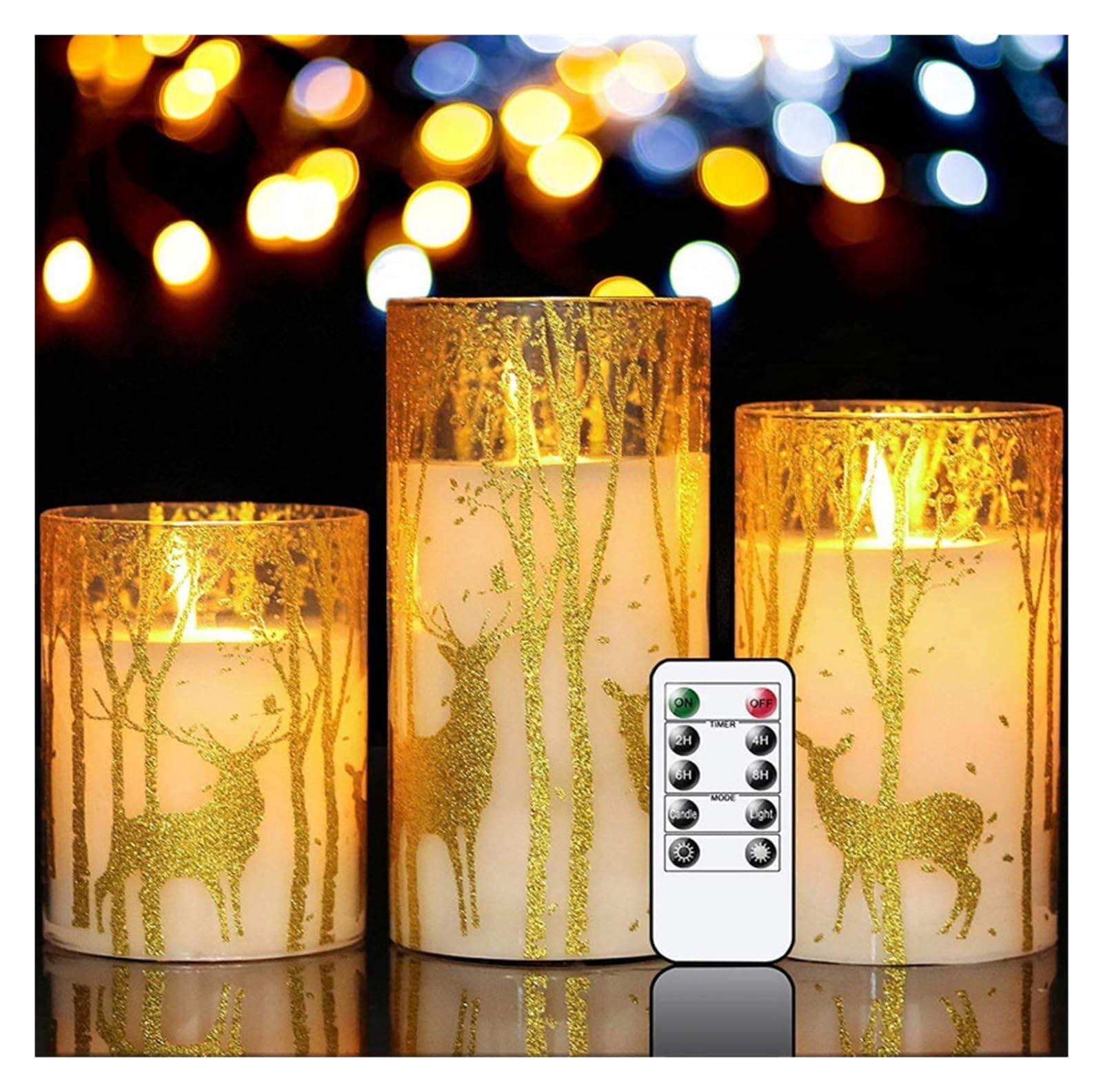 Candele Senza Fiamma Tremolanti, Candele a Colonna con Fiamma Artificiale Realistica in Movimento, Set di 3 - Luci LED a Batteria - Senza Profumo - Telecomando Incluso