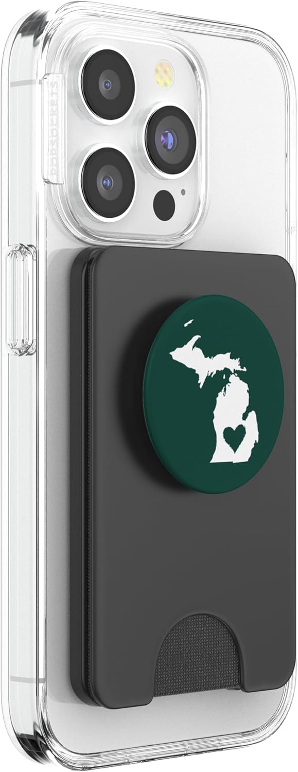 Michigan Heart State Map Green & White Home PopSockets PopGrip: Swappable Grip for Phones & Tablets PopSockets PopWallet for MagSafe