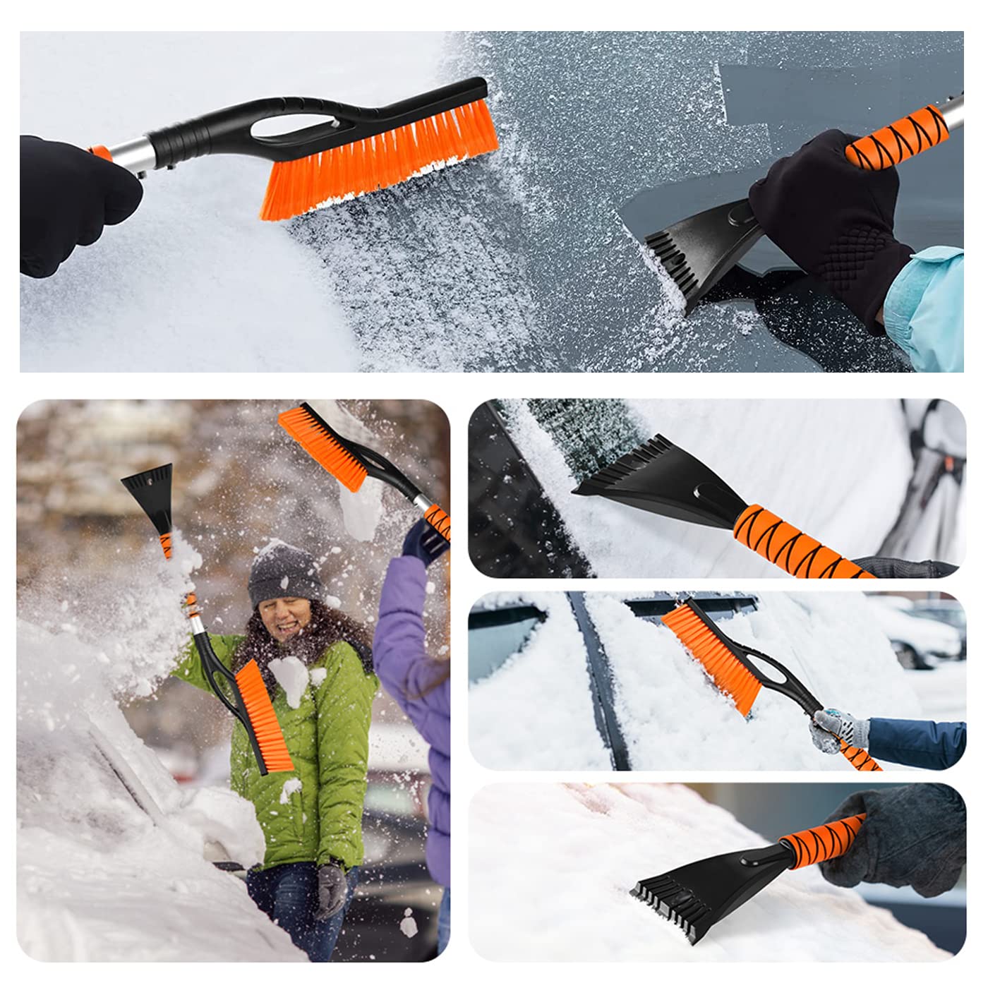 Showvigor Cepillo de Nieve, 68cm 2 en 1 Desmontable Coche Nieve Cepillo y Rasqueta Hielo Coche con Mango de Espuma Ergonómica, Conveniente para los Coches, Camiones, SUVs