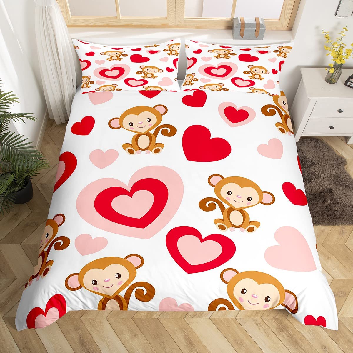 Parure de lit enfant 2 pièces Homewish housse de couette animaux rose