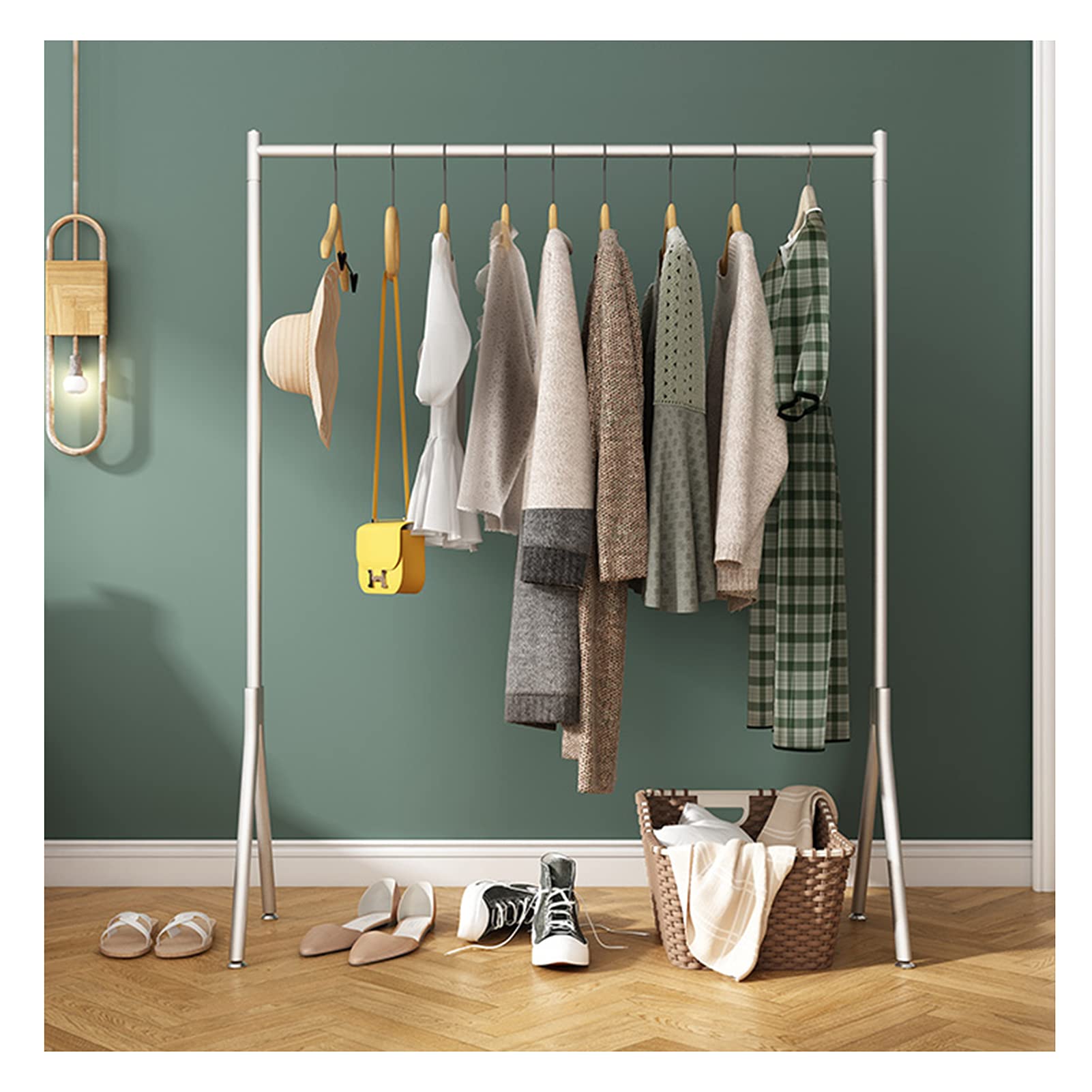 CENAP Garment Rack Clothes Rack Retail Display Clothing Rack Single Rod Metal Garment Rack Easy Assemble Coat Rack for Bedroom or Boutiques/White/150 * 40 * 150Cm