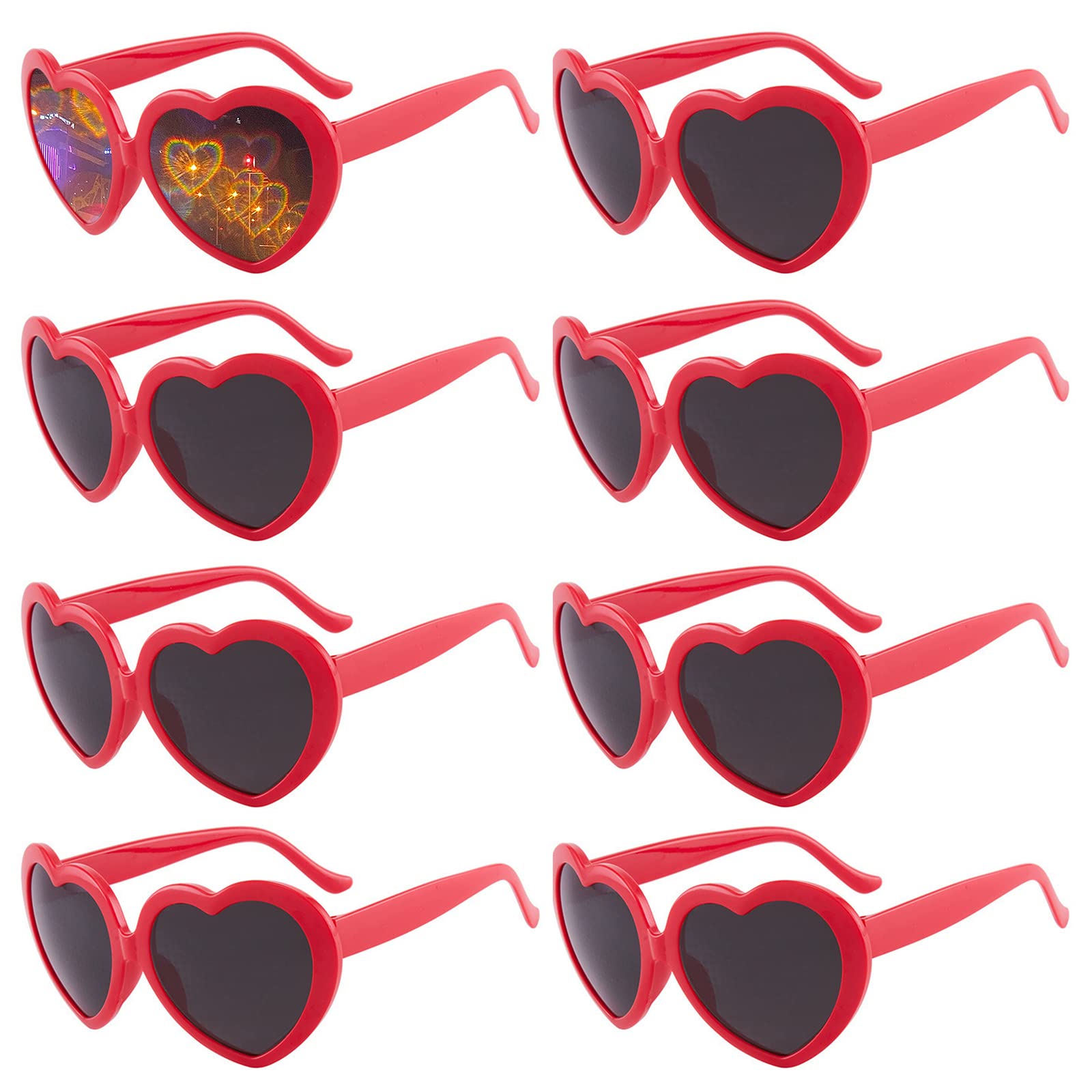 QixuerHeart Effect Glasses, 8 Pcs Heart Effect Diffraction Glasses Heart Shaped Special Effects Glasses 3D Heart Light Glasses Eyeglasses for Raves Music Festivals Outdoor Party Fireworks Displays