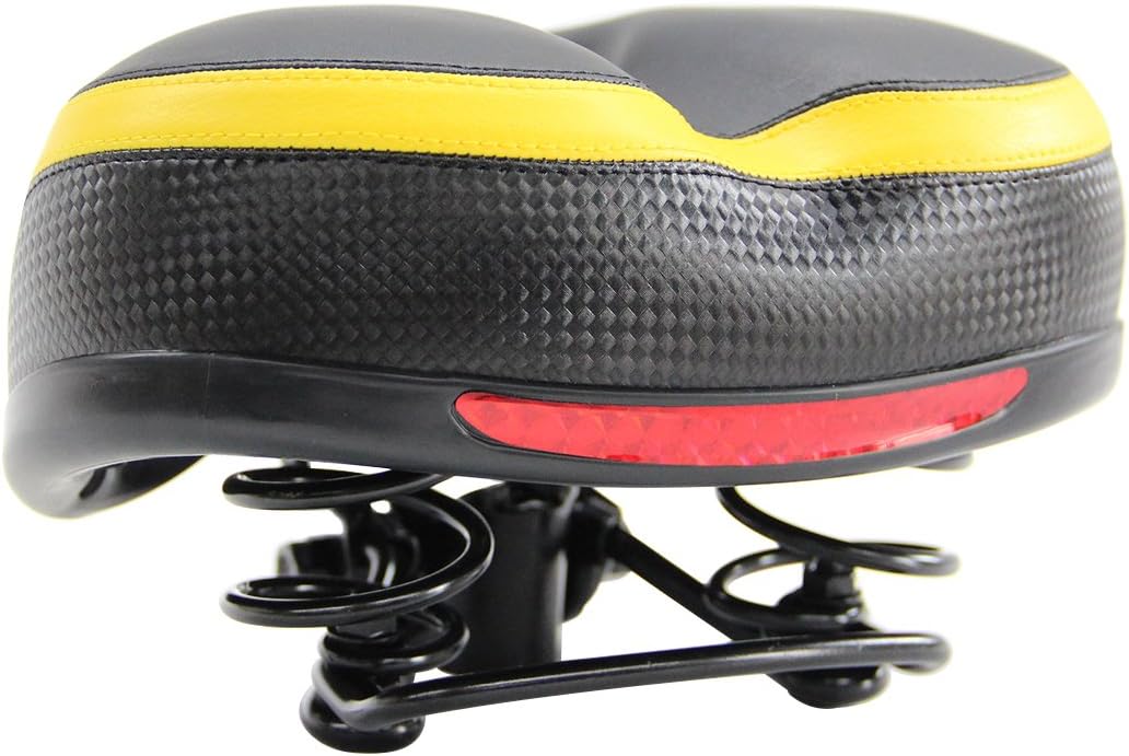 UNISTRENGH Comfortable Bike Seat for Men and Women - Oversize Bicycle Saddle with Safety Reflective Tape Soft Cushion Fit for Mountain Bike, Road Bicycle, Hybrid, Cruiser and Stationary Exercise Bike