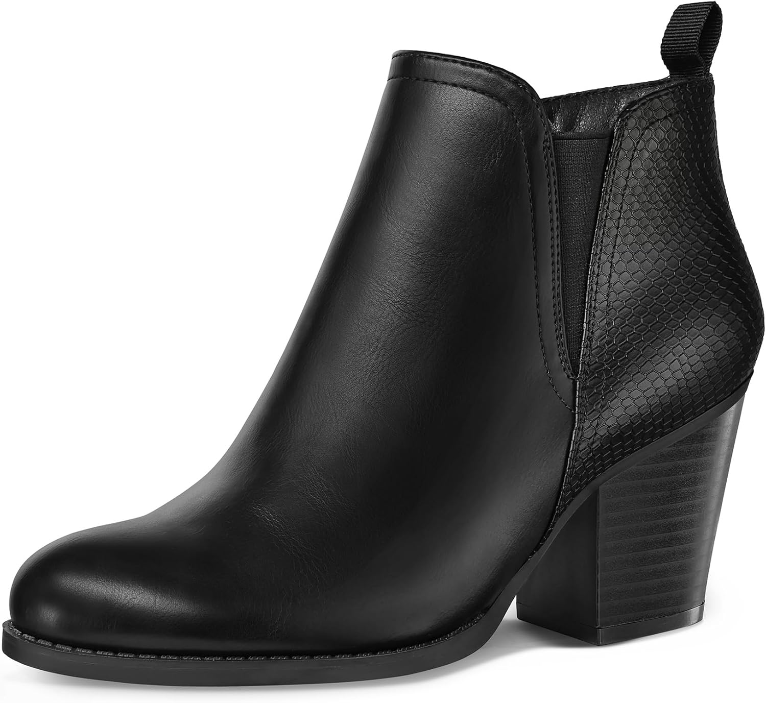 mysoft Women's Ankle Boots V Cut Side Elastic Panel Stacked Chunky Heel Booties with Side Zipper
