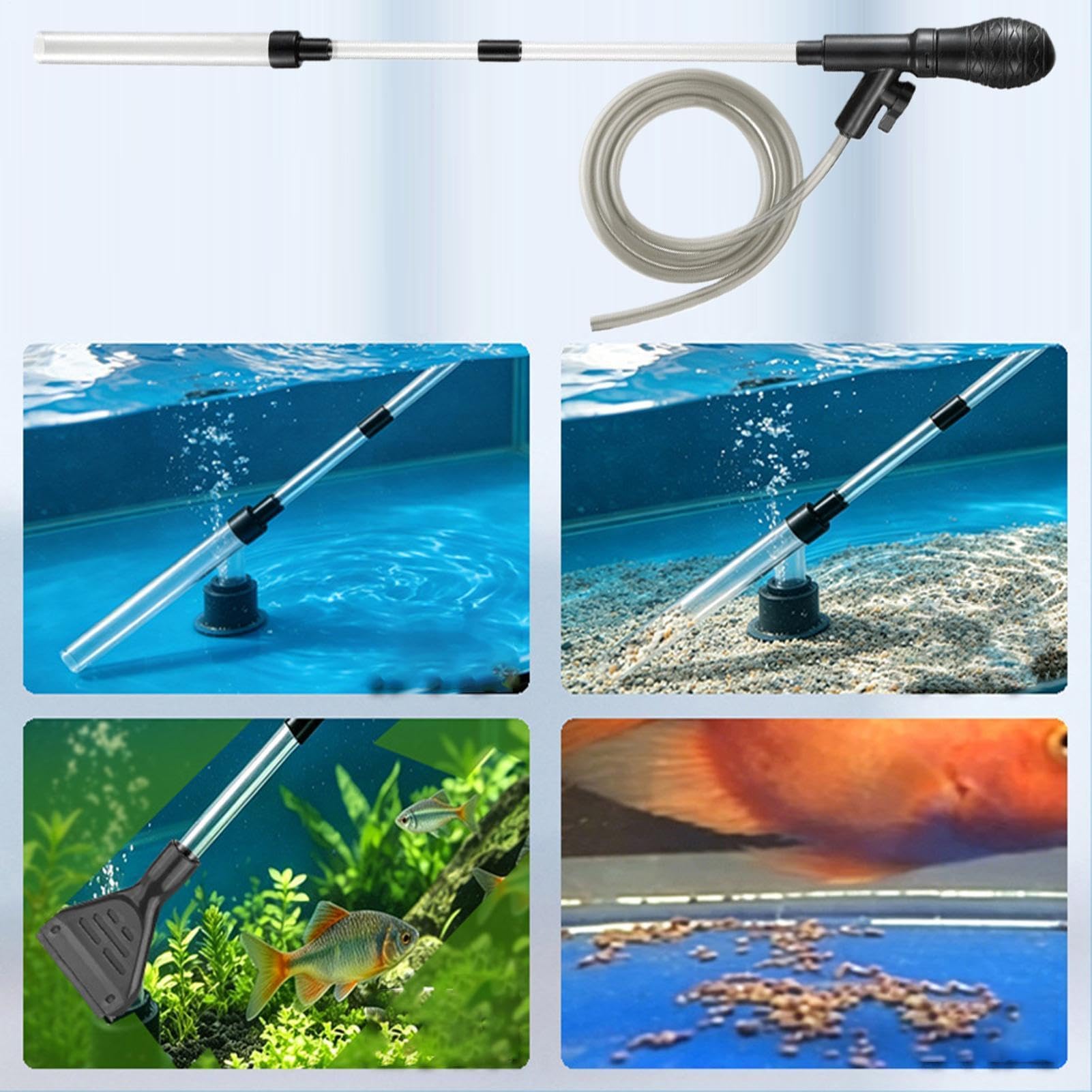 Aspirateur de gravier pour aquarium avec clip limiteur de débit, ventouse pour réservoirs jusqu'à 60 cm, idéal pour bassin, fontaine de jardin tortue et entretien des récifs