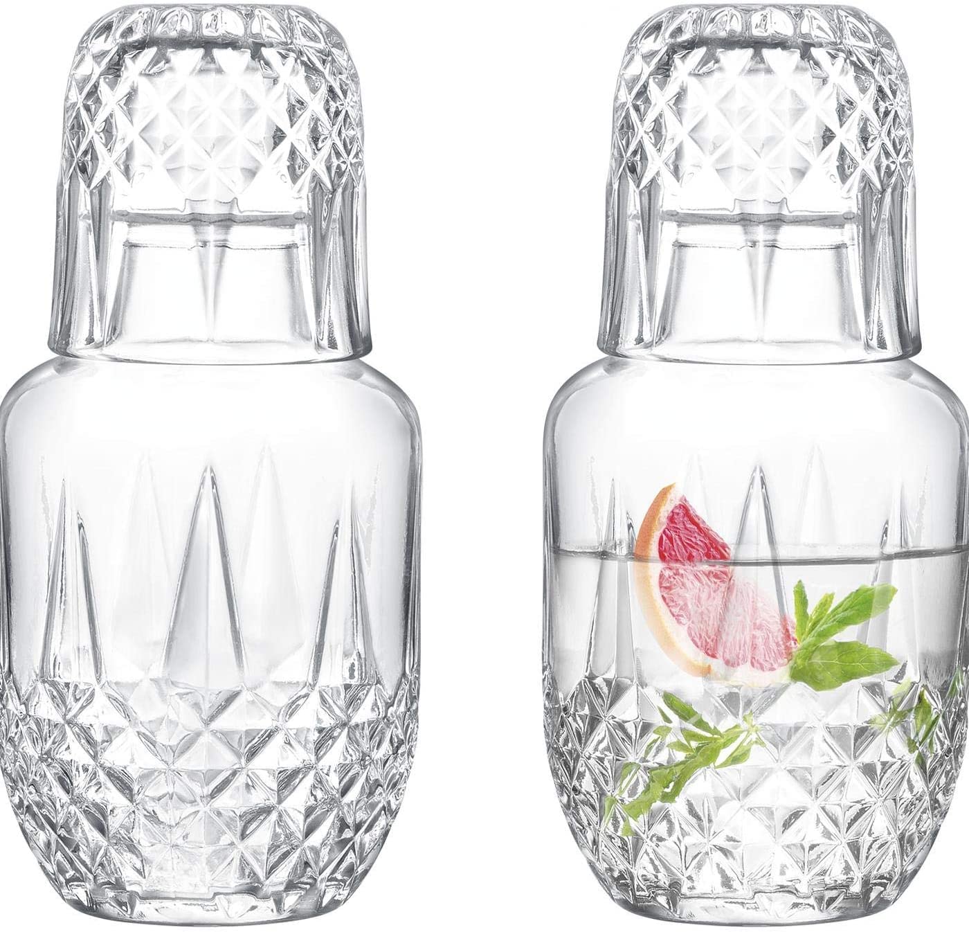 Audrey - Juego de jarra y vaso de cristal para mesita de noche, jarra y vaso de cristal, juego de 2 jarras de agua y taza de noche (525 ml)