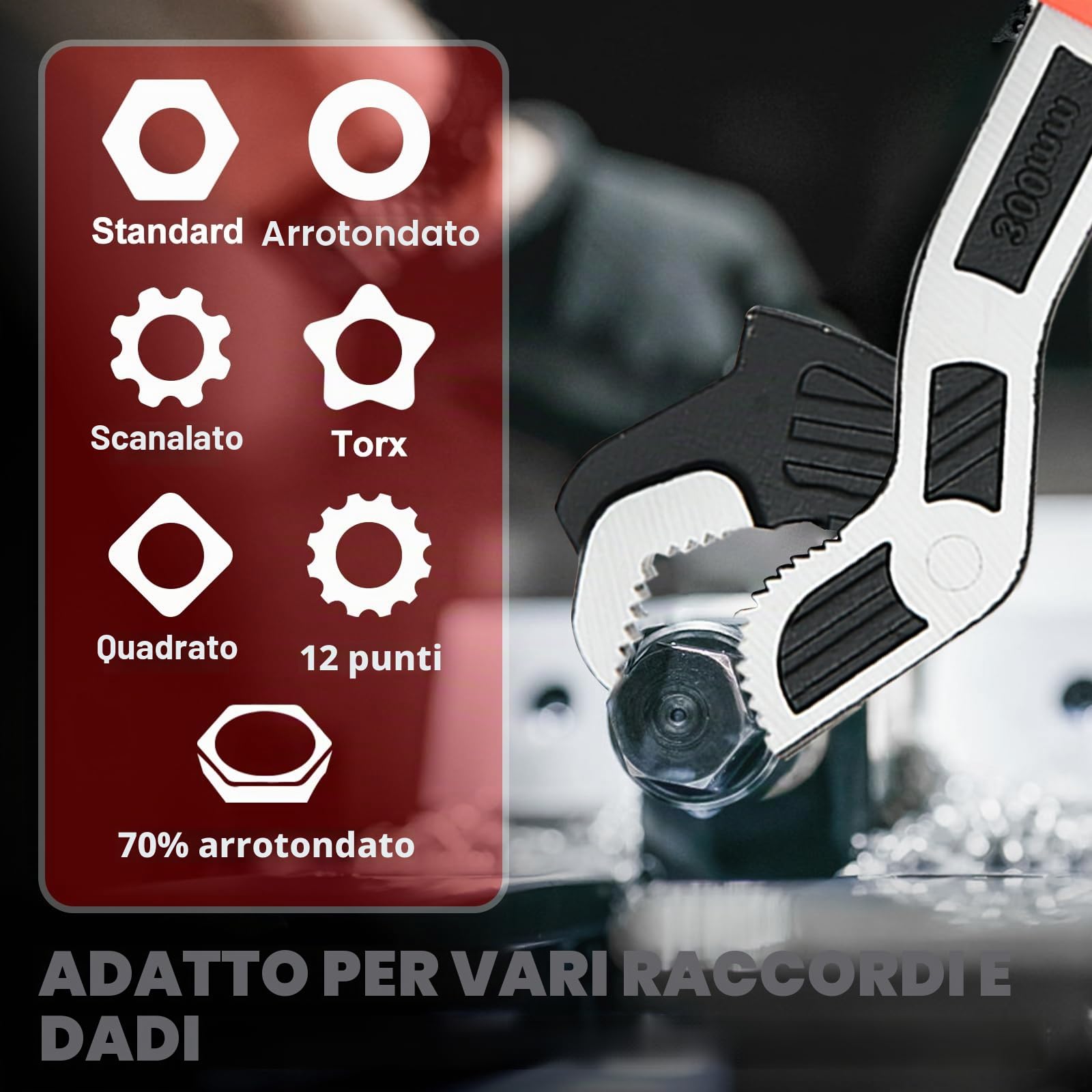 Chiave Inglese Regolabili 4 Pezzi, Chiavi Idrauliche Autobloccanti, Set di Chiavi Inglesi Universali per Tubi, Incluse 300, 250, 200, 150mm