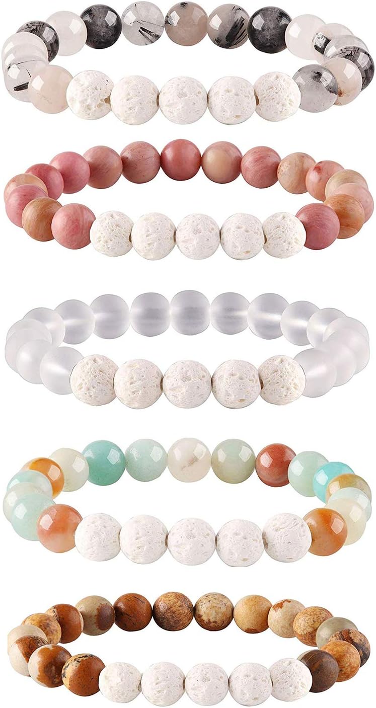 Besteel 5-10 Pcs Lava Rock Bracelets, Diffuser Bracelets for Aromatherapy Essential Oils, Anxiety Bracelet Stress Relief Beads Bracelets Healing Stone Relaxation Gift