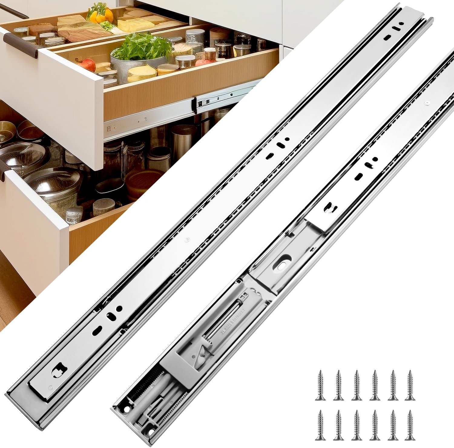 Soft Close Drawer Slides 20 Inch 1 Pair, Full Extension Ball Bearing Side Mount File Cabinet Rails Self Closing Sliding Rails Drawer Runners for Dresser Kitchen Trash Cans&Tool Box 100 LB Capacity