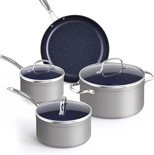 Nuwave Healthy Duralon - Juego de utensilios de cocina con revestimiento antiadherente de cerámica azul, 7 piezas, resistente a los arañazos, con