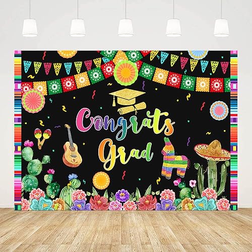 Telón de fondo mexicano de 7 x 5 pies, decoración de fiesta de graduación mexicana 2022, abanicos de papel, flores, fotografía, fondo de tela de