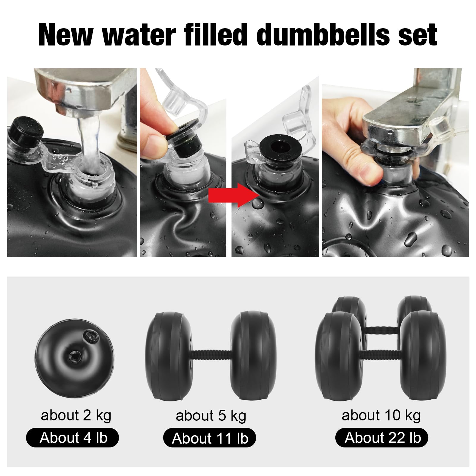 Mancuernas de Agua de 6/10/16 KG/Par, Agua Juego de Mancuernas,de Viaje, para Entrenamiento de Fuerza, Ejercicios