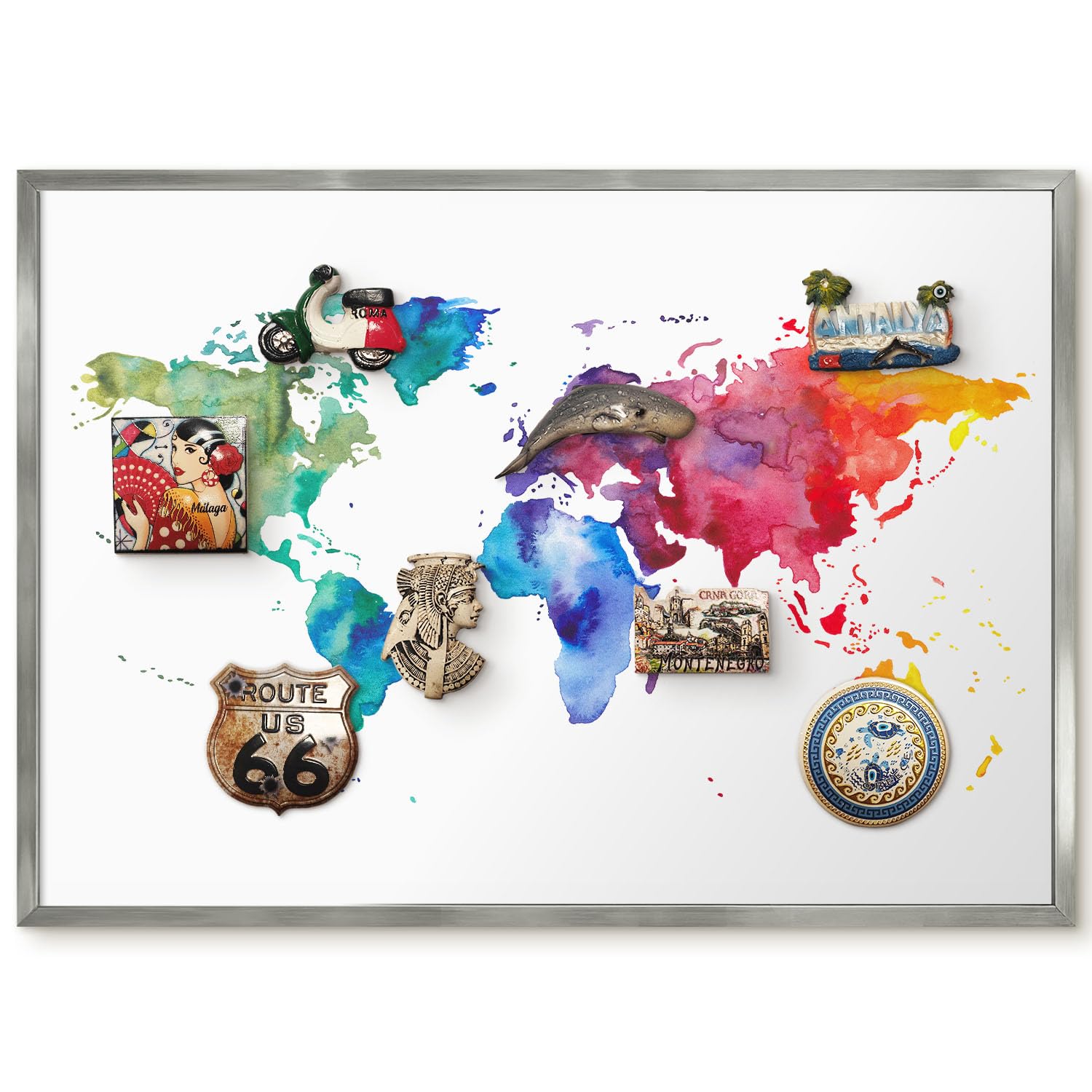 Planner Settimanale per Home Office 70x50 Mappa a colori Cornice Argento | Bacheca Magnetica | Pannello Calamitato | da Parete | Organizer | Planning Ufficio | Calamite | Porta Foto | Lista Spesa