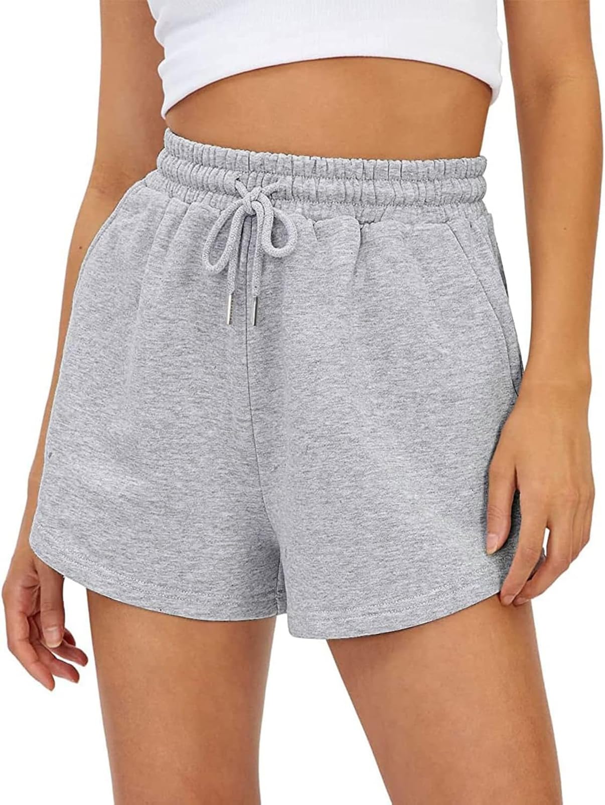 YUANXIAO Shorts Damen Sommer Kurze Hose Sport High Waist Sporthose Damen Kurz Laufhose Jogginghose Running Sweat Shorts Baumwoll Laufshorts mit Taschen