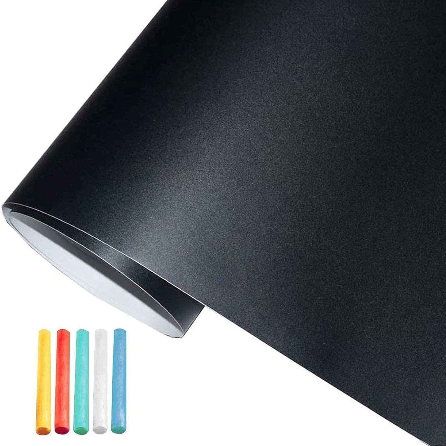 Kshavi Adhesive Board Sticker, Chalk Board Paper Roll Peel & Stick Removable Self Adhesive Poster Paper Vinyl Wall Decal Poster with 5 Chalk Sticks (Black)