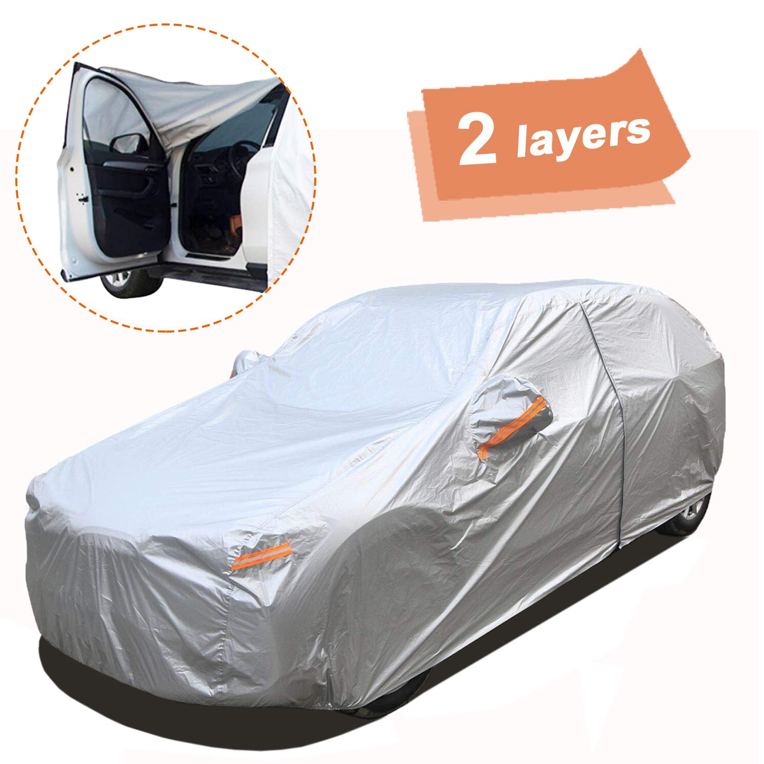 SEAZEN 2 Layers SUV Car Cover Waterproof All Weather, Outdoor Car Covers for Automobiles with Zipper Door, Hail UV Snow Wind Protection, Universal Full Car Cover(510cm x193cmx150cm)