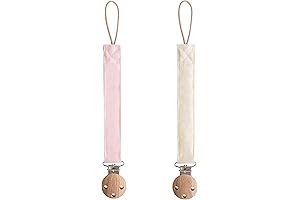 Mushie Linen Baby Pacifier Clip Holder; 2-Pack (Blush/Cream)