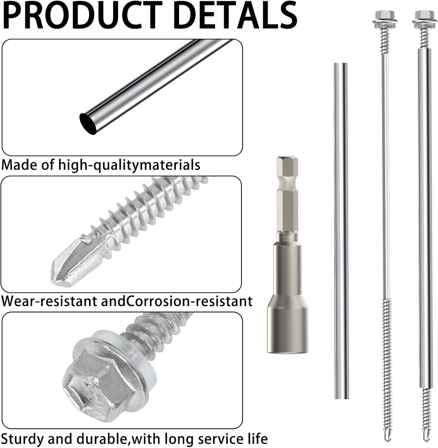 30PCS 8 Inch Stainless Steel Gutter Screw & 304 Ferrule Kit and Magnetic Socket Included, Premium Repair Set for 6-Inch Metal Gutters