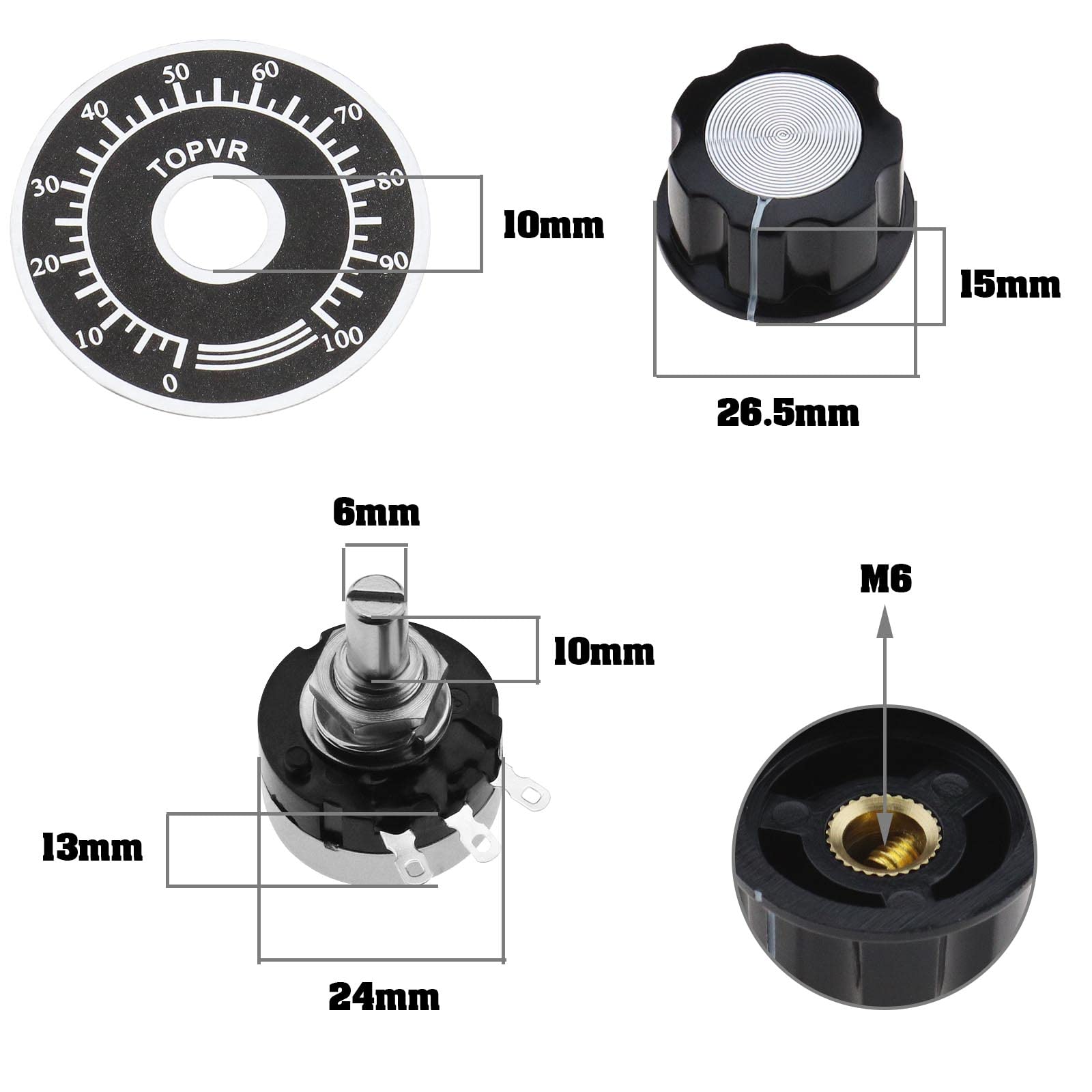 4 Potenziometri Carbonio RV24YN20S 10K Ohm - Con Manopole Per Controllo Velocità Motori - Foto 2