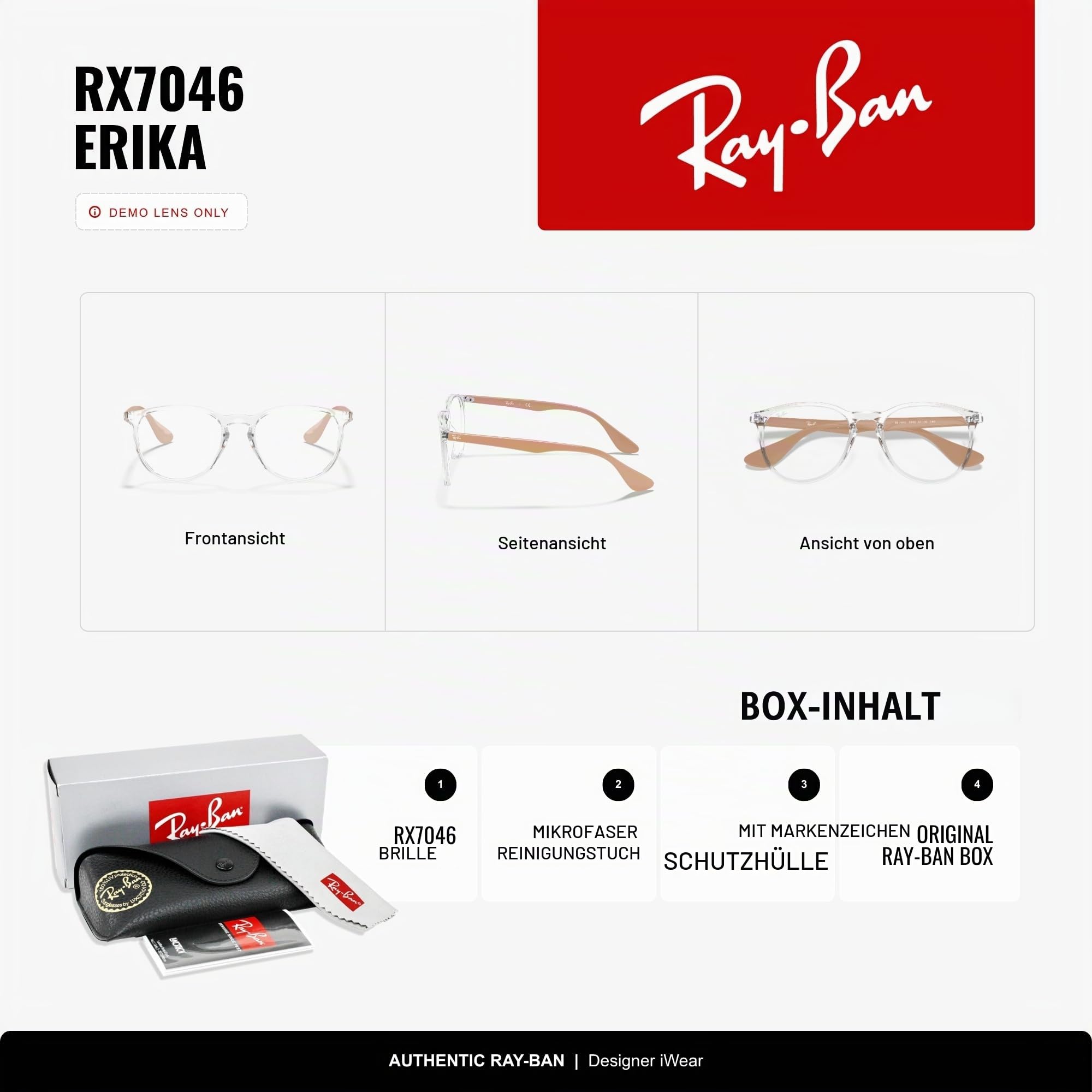 Ray-Ban Damen Erika Lesebrille, Transparent, 51