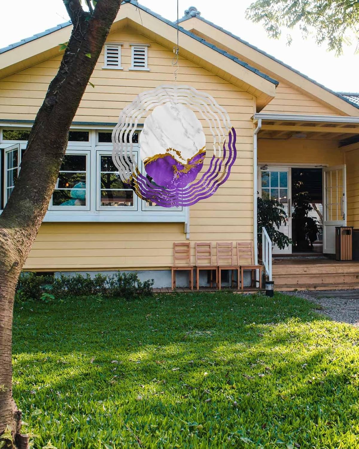 Abstract Wind Spinners, Marble Retro Purple Art Gold Fluid Hanging Wind Spinners for Yard and Garden 3D Stainless Steel Metal Sculptures Crafts Ornaments 12 Inch