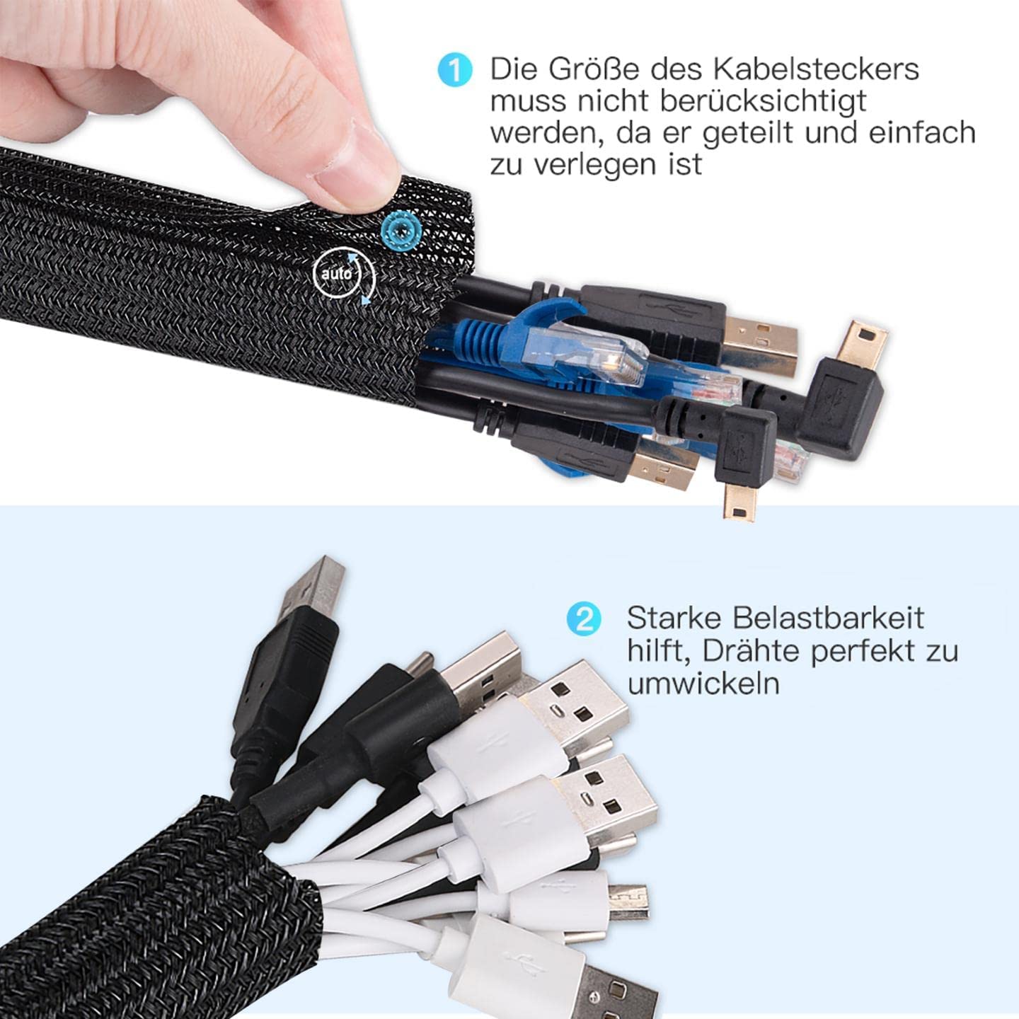 Agptek 3 m Cable Conduit, 12–20 mm Self-Closing Cable Duct, Flexible Woven Cable Sheath, Cable Management for Desk, TV, Computer, PC, Cable Protection for Dogs, Cats, Black - 4