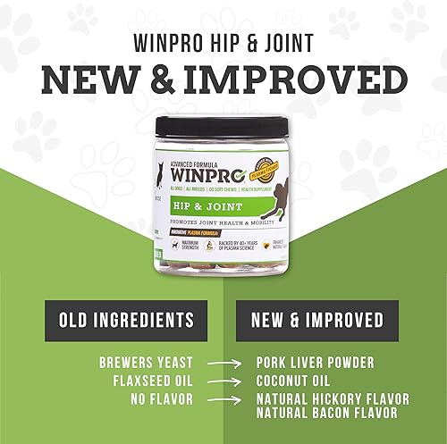 Miniatura 2 de WINPRO  Suplemento de cadera y articulaciones para perro, masticables impulsados por plasma para apoyo articular en perros de todas las razas y