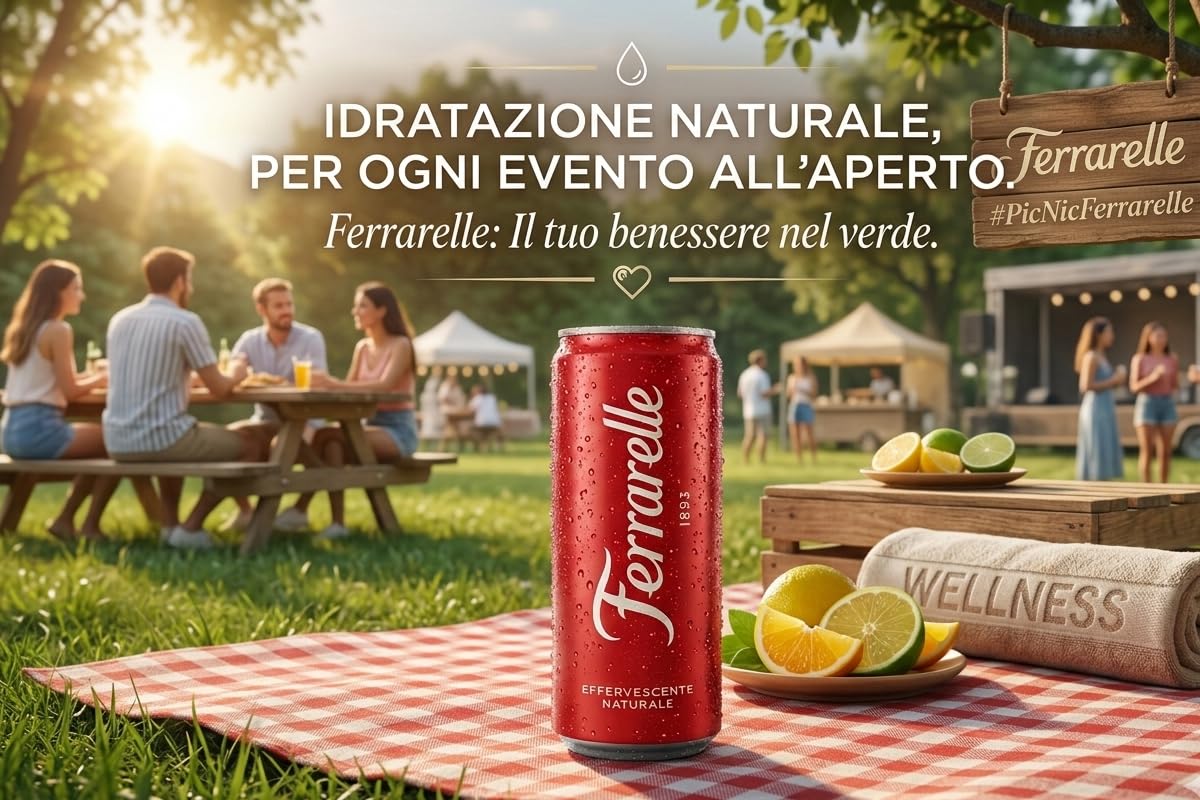 CG94 Ferrarelle Acqua Effervescente Naturale in Lattina, Box da 24 Lattine, Confezione Global Dream