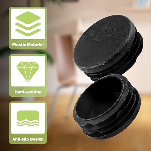 Miniatura 3 de Jiozermi Tapón redondo de plástico de 2 pulgadas, tapón de acabado de muebles redondo negro para postes de tubería, sillas y muebles
