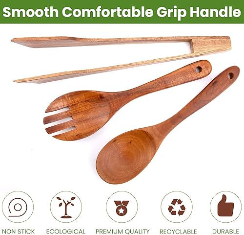 Miniatura 5 de Servidores de ensalada de madera cuchara de ensalada utensilio de servir ensalada para cocina tenedores de ensalada pinzas de ensalada de madera