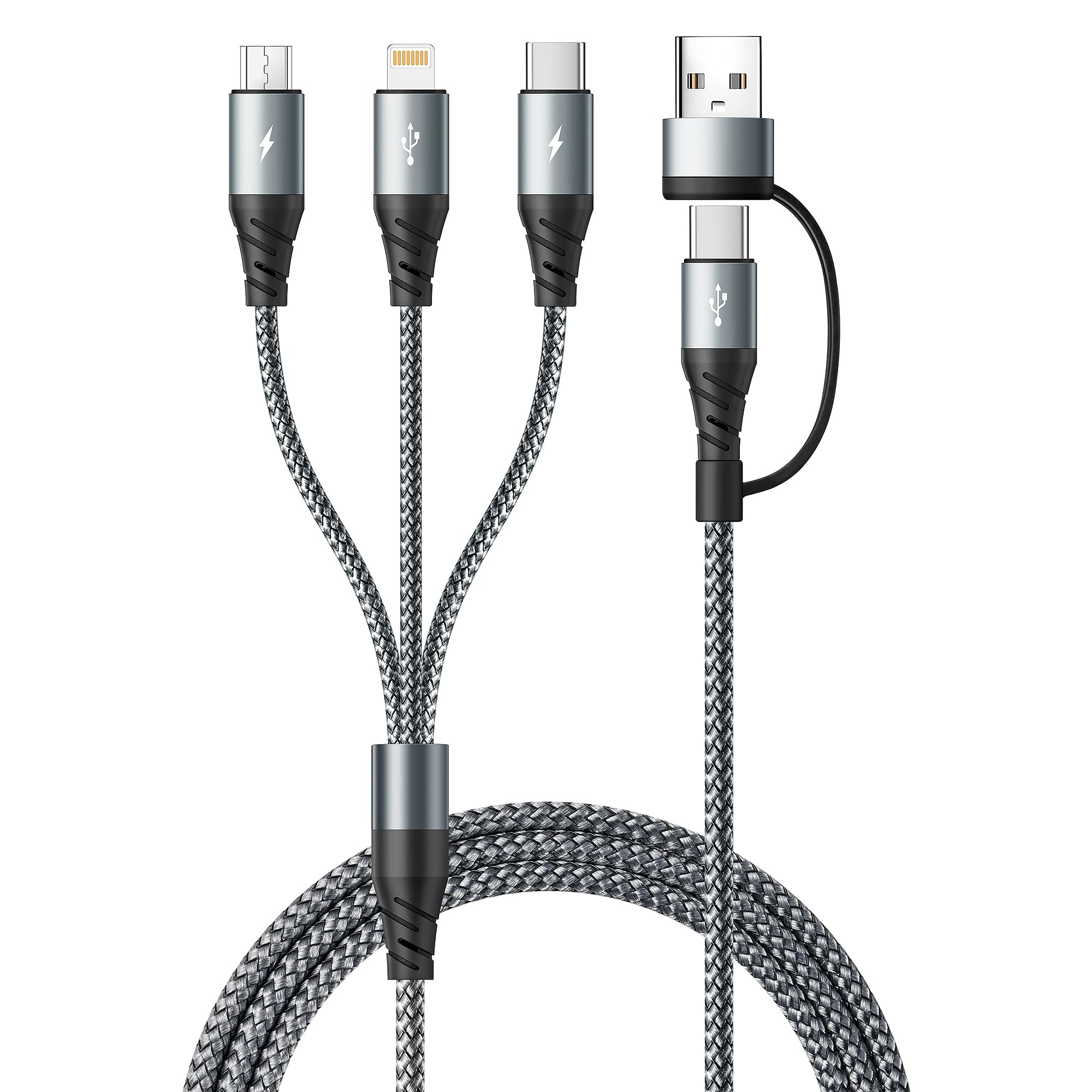 Miger 5 in 1 Multi Ladekabel,USB A/C Multi USB Kabel mit Datenübertragung,[3.0A 1.2M] USB Ladekabel Mehrfach,USB C auf Lightning Kabel mit Type C/Lightning/Micro/für iPhone,Android,Galaxy,Tablet