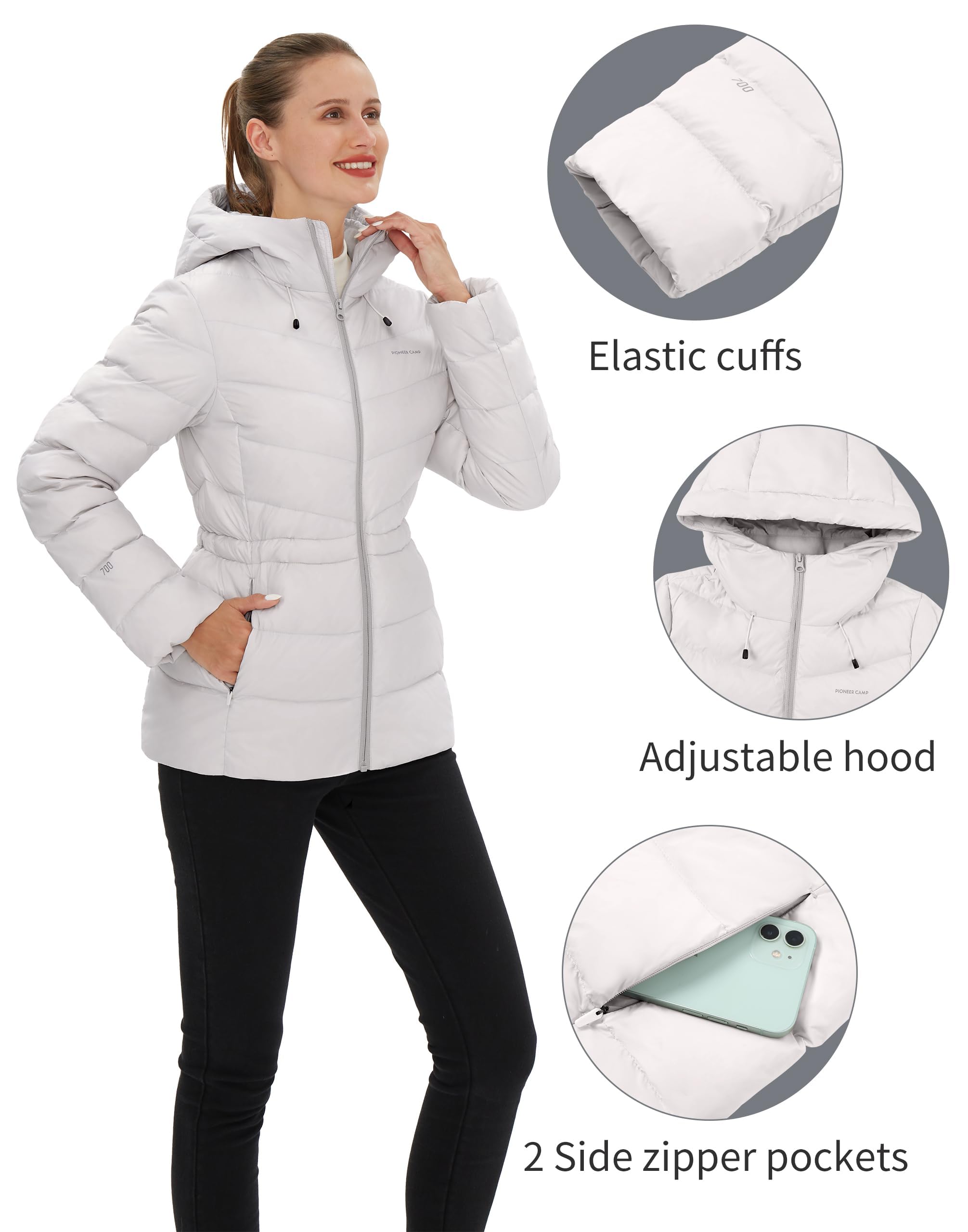 Pioneer Camp Piumino da donna, leggero, con cappuccio, invernale, idrorepellente, trapuntato, per attività all'aria aperta, casual
