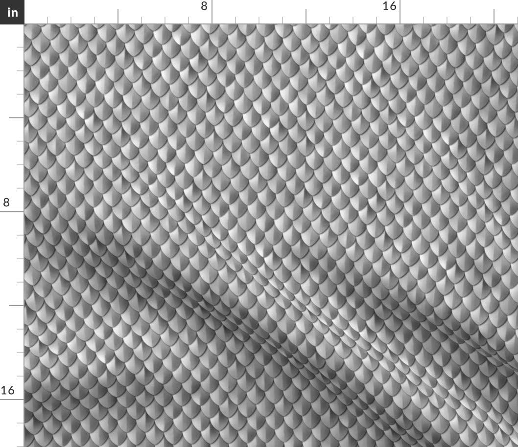 Spoonflower Fabric - Scales Armor Silver Mermaid Dragon Serpent Snake Costume Printed on Petal Signature Cotton Fabric by The Yard - Sewing Quilting Apparel Crafts Decor