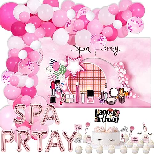 Kit de arco de globos para fiesta de spa, decoración de pastel de cumpleaños para niñas, adolescentes, 7, 8, 9, 10, 11, 12 años, suministros de