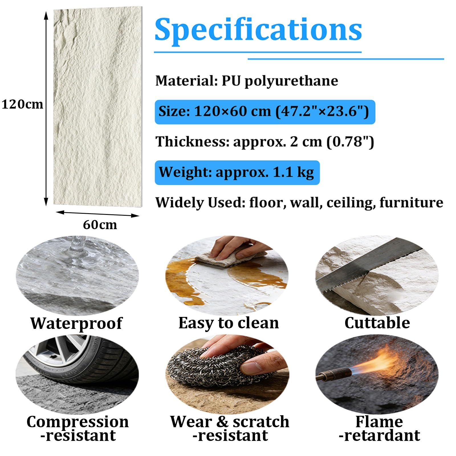Panele ścienne 3D z imitacji kamienia, dekoracyjna powłoka do pomieszczeń i gabinetów mieszkalnych, kamień naturalny teksturowany panel ścienny (styl 4, 120 x 60 cm-1 szt.)