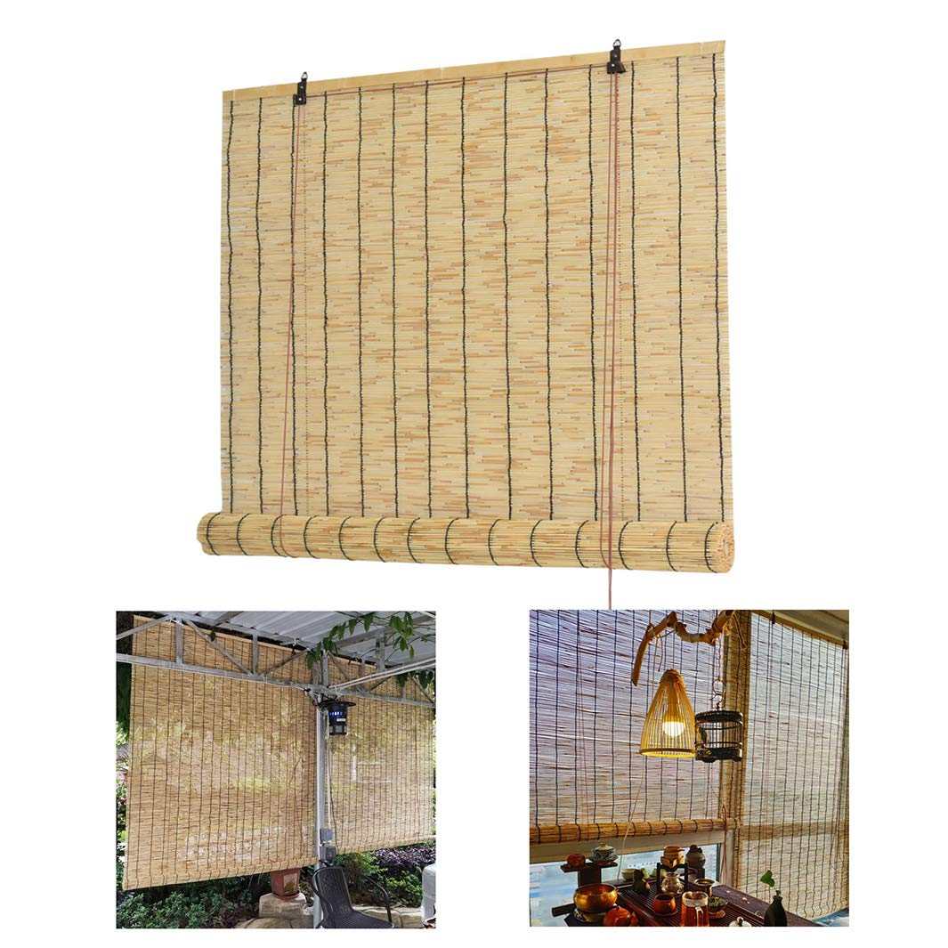 Naturalna roleta rzymska w stylu retro, z trzciny, bambusowa zwijana roleta do okien, filtr światła, oddychająca, ochrona prywatności, ochrona przed słońcem, 80 x 180 cm