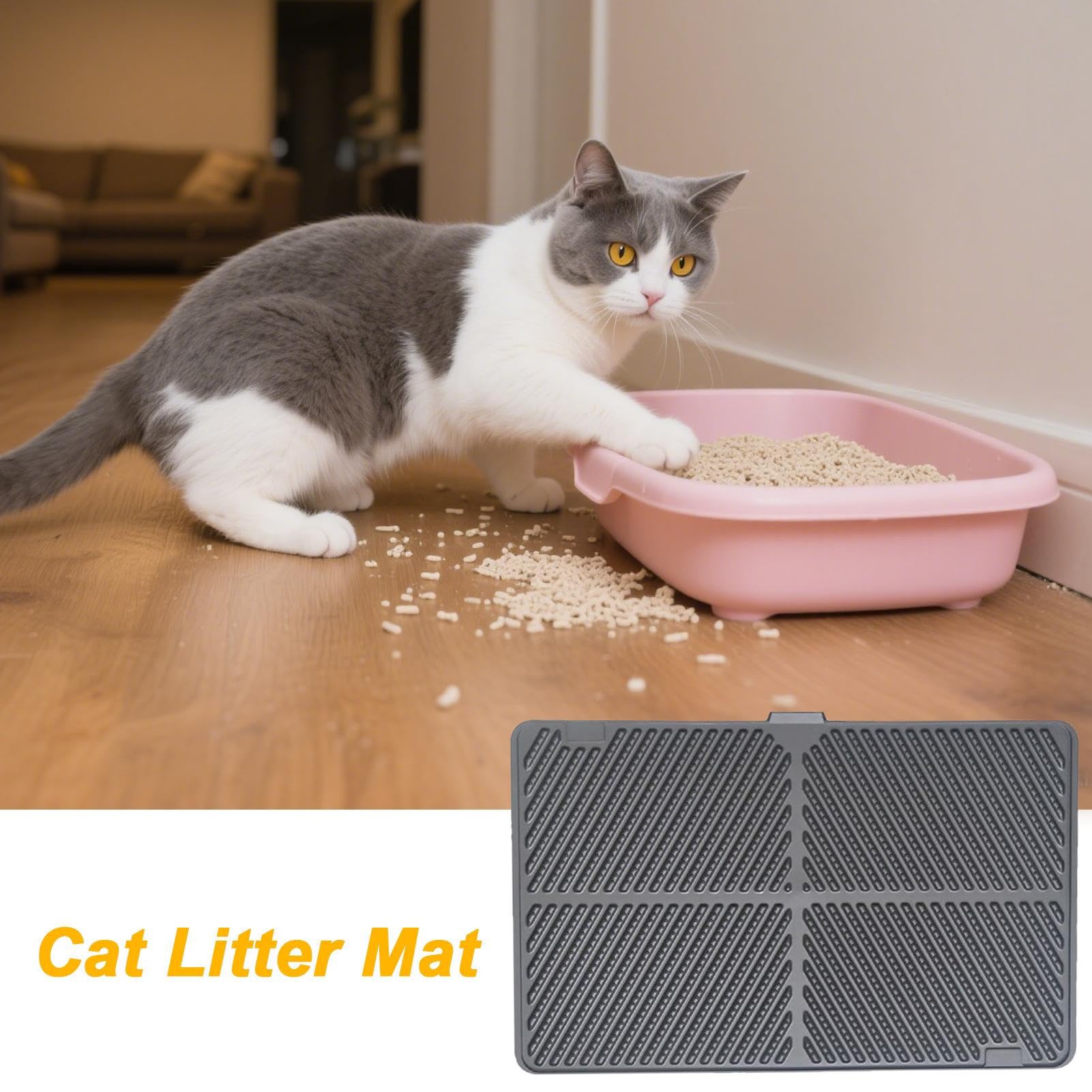 Tapis pour Litière de Chat Base Antidérapante Bac Étanche en Silicone