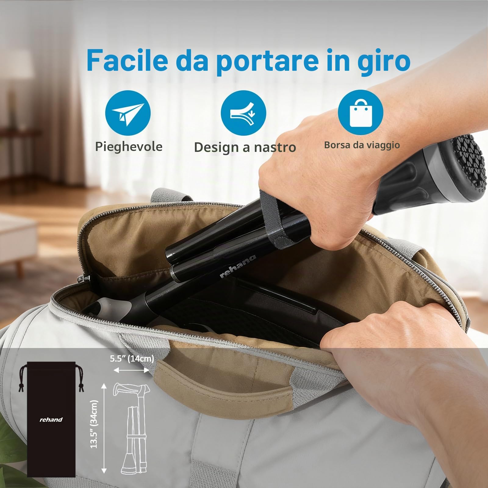 Bastone Pieghevole per Camminate Tutti i Terreni, Punta Pivot e Ausilio per la Mobilità Robusto, Bastone da Passeggio Pieghevole per Anziani e Adulti