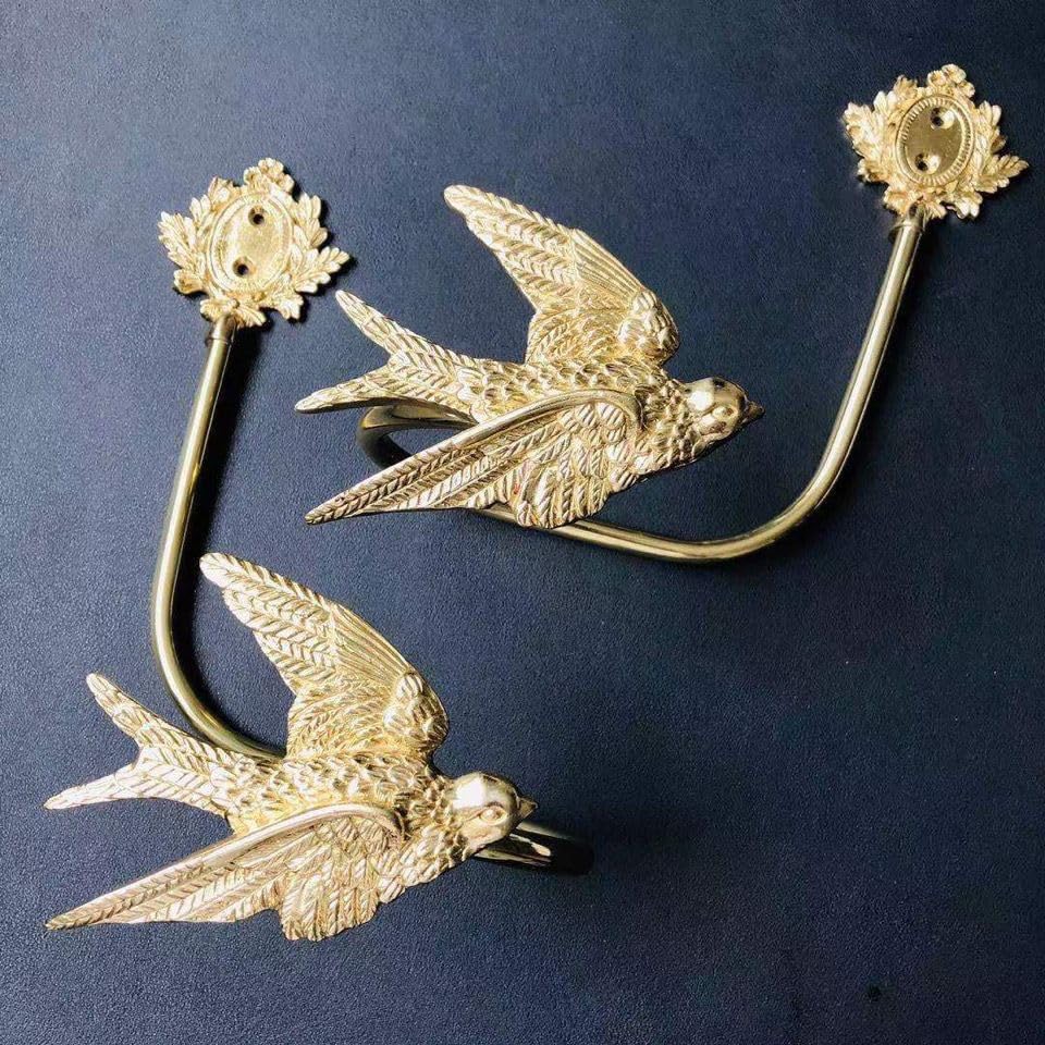 French Entry Lux Style Brass Swallow Hook Curtain Decorative Hook VintaPure Copper Wall Hook - (Color: Single Left)