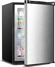 3.2 Cu.ft Small Freezer, Mini Upright Freezer with Adjustable Thermostat, Removable Shelves, Reversible Single Door, for Bedroom/Home/Dorms/Apartment, Silver