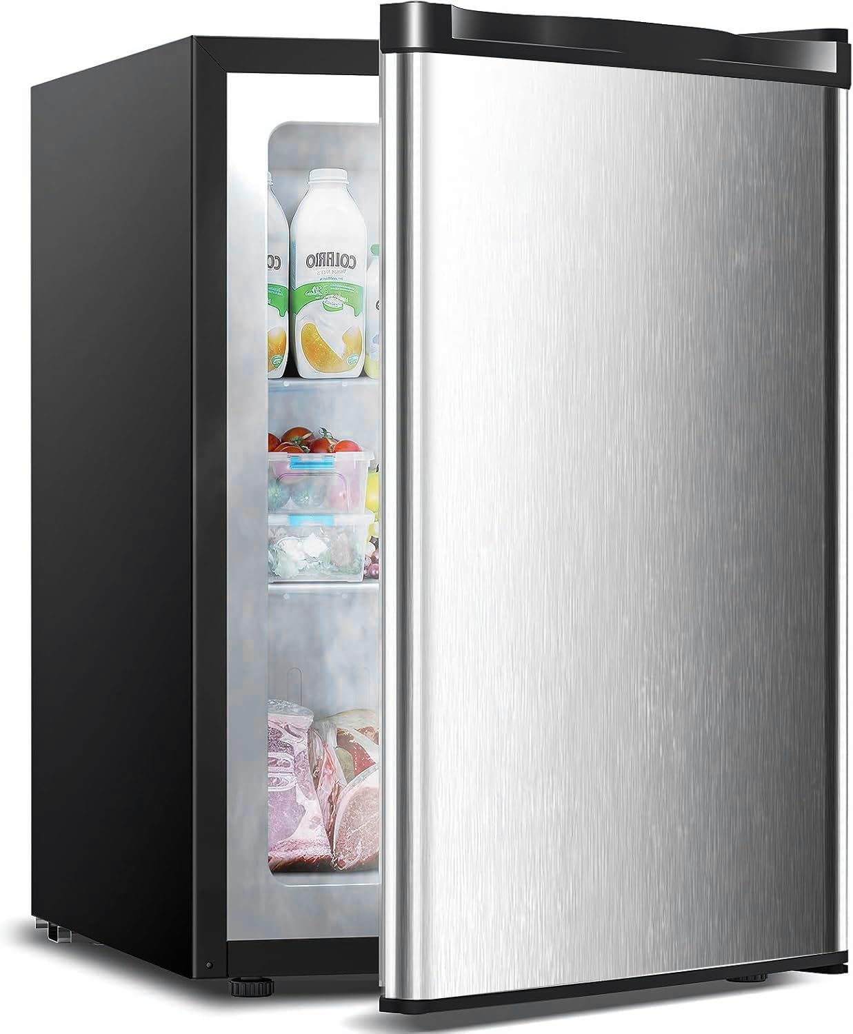3.2 Cu.ft Small Freezer, Mini Upright Freezer with Adjustable Thermostat, Removable Shelves, Reversible Single Door, for Bedroom/Home/Dorms/Apartment, Silver