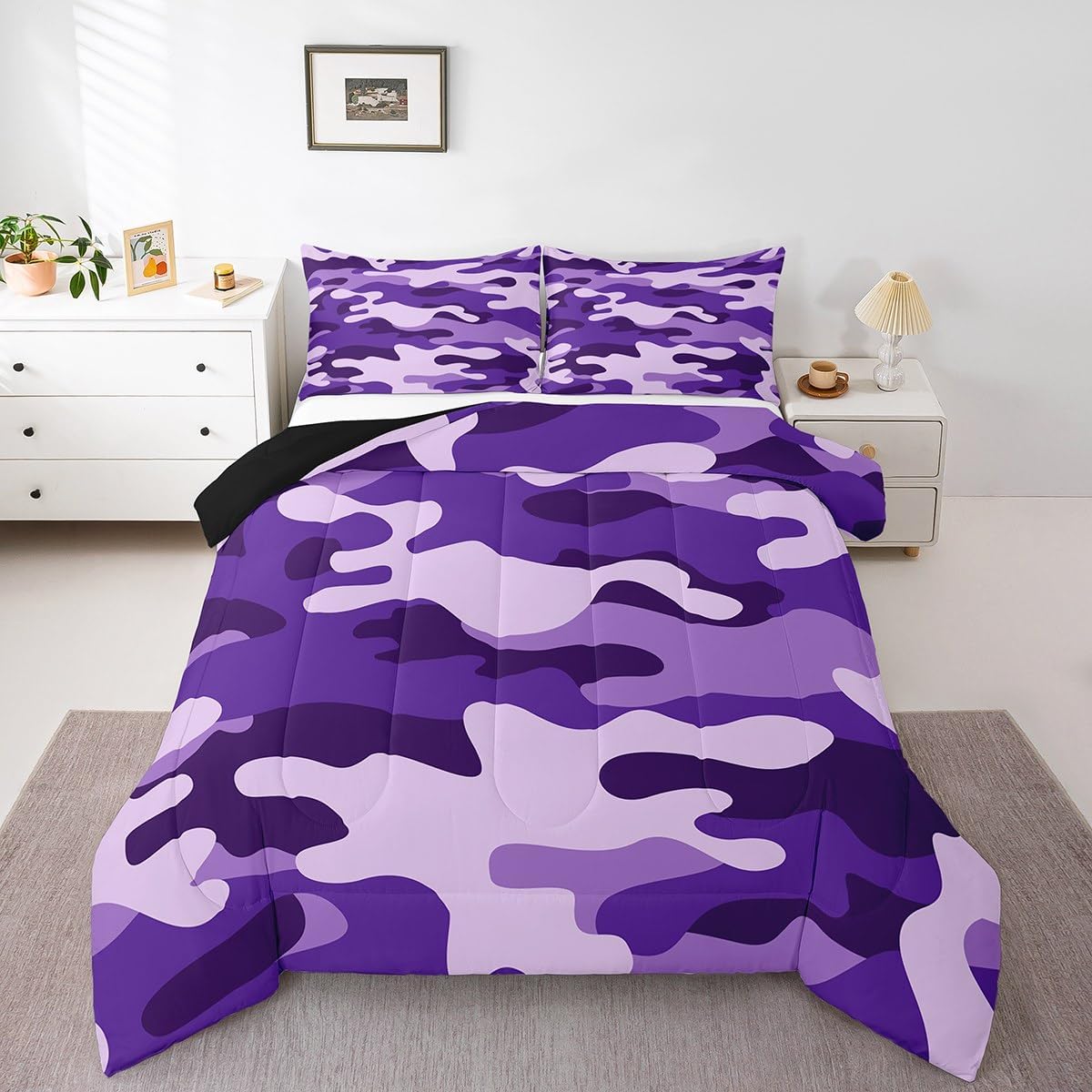 Erosebridal Kids Teens Camo Comforter Set,Boys Camouflage Bedding Sets Twin,Orange Grey White Colorful Pattern Style Quilt Set,Farmhouse Militarily Duvet Insert with 1 Pillowcase Bedroom Decor
