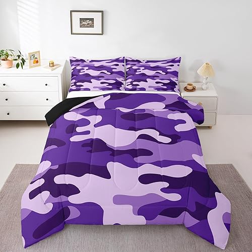 Miniatura 7 de Erosebridal Juego de ropa de cama de camuflaje, juego de edredón rojo y negro de camuflaje tamaño King para niños y niñas, juego de edredón de