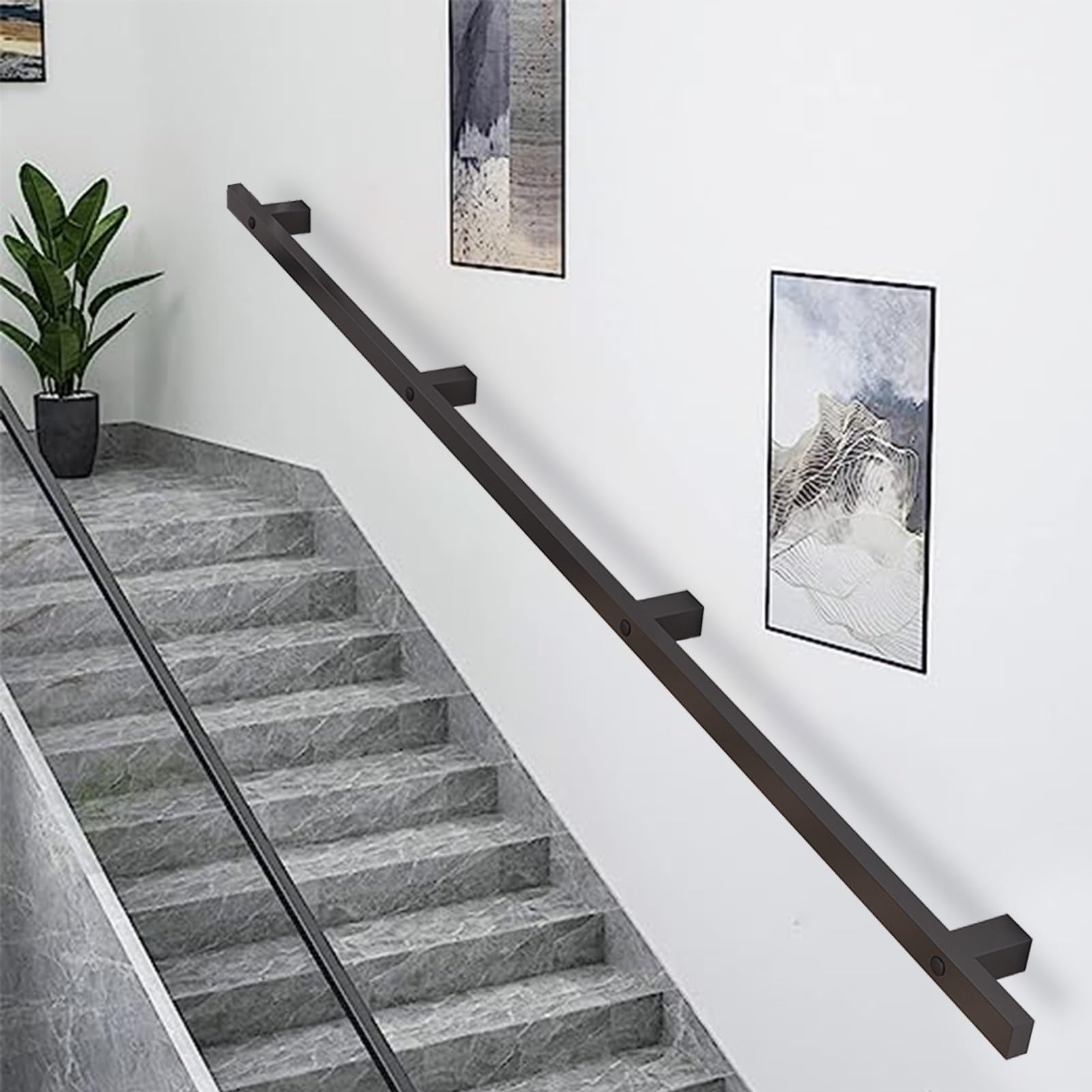 Fkxsxaz Handrail Stair Railing 3 Ft 5 7 11 Wall Mount Handrails For Indoor Stairs, Industrial Iron Pipe Grab Bar Staircase Banister Hand Rails Support Rod(14Ft/420Cm)