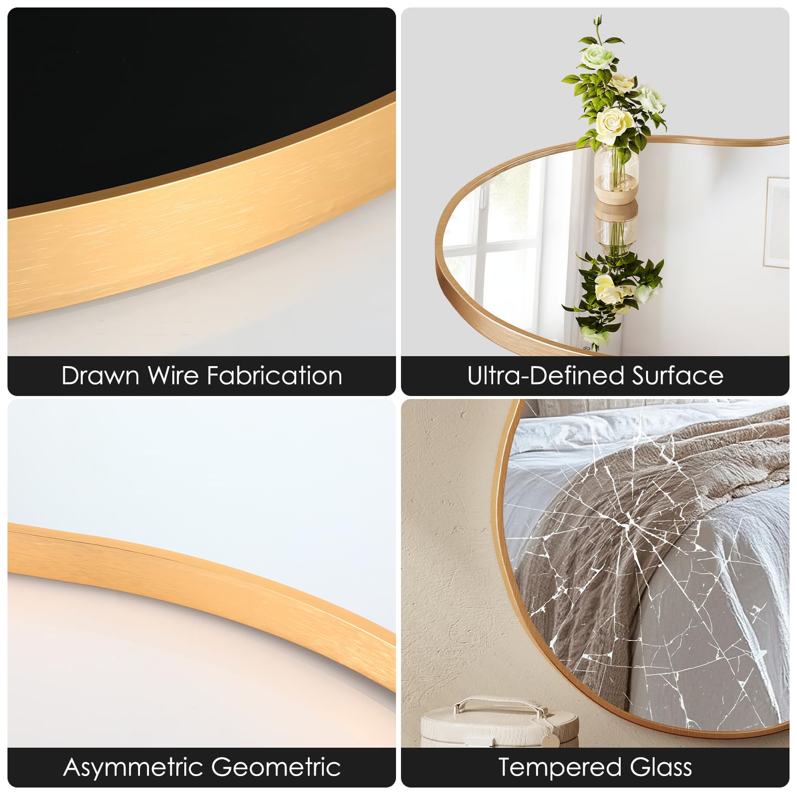 Clevich Specchio asimmetrico 66 x 116 cm, Specchio da Parete Decorativo Con Cornice InAlluminio, sottile design moderno, per Soggiorno, Ingresso, Camera da Letto, Corridoio Specchio da Appendere