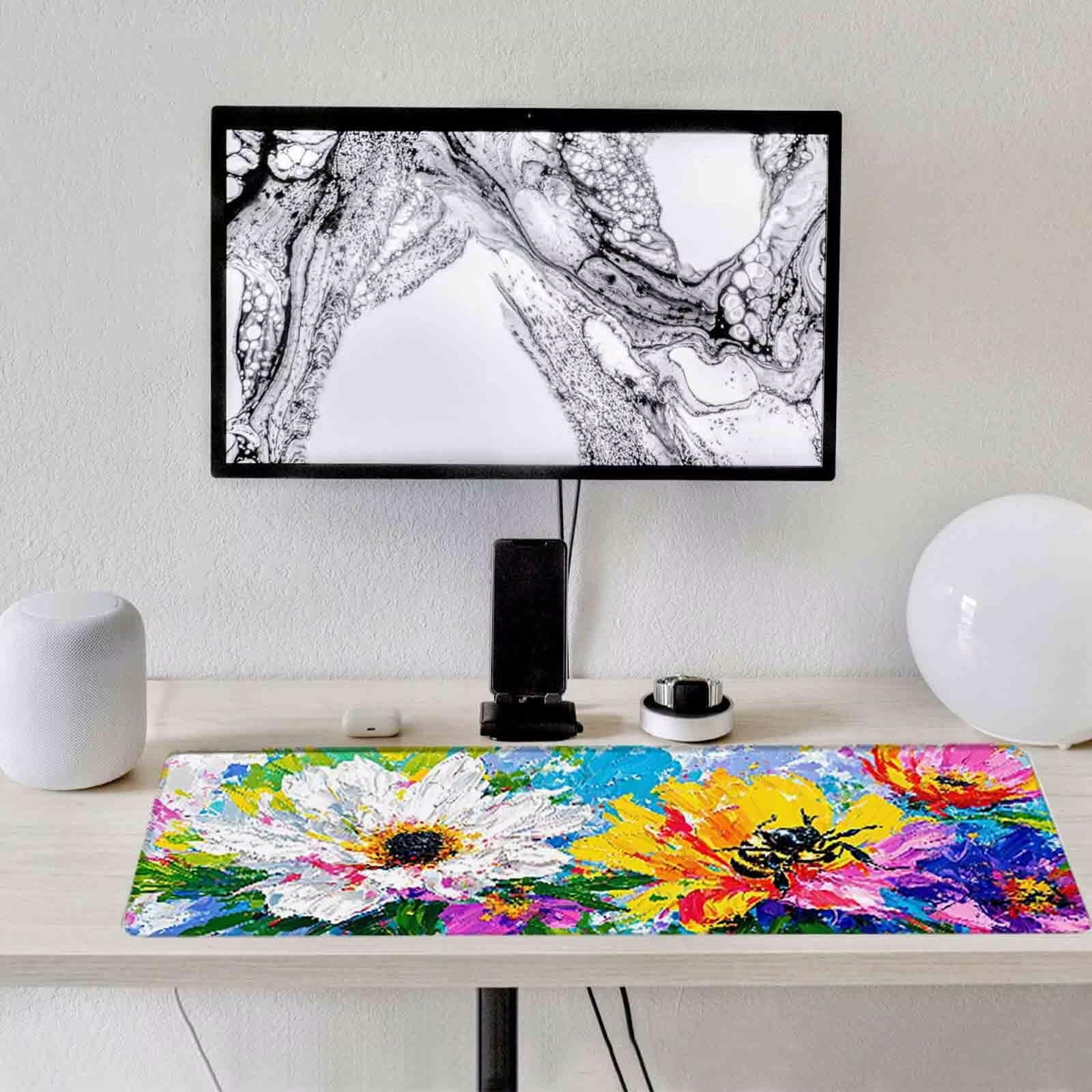Tappetino Mouse Giallo Mousepad Fiore Tappetino Mouse XXL 1200 x 600mm Sottomano Scrivania Grande con Base in Gomma Antiscivolo Accessori Gaming, Migliora Precisione e Velocità per PC, Laptop h8835